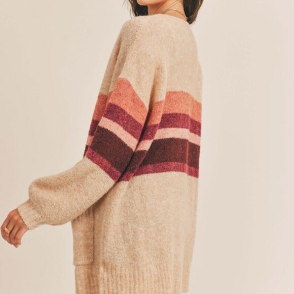 Striped Open-Front Sweater Cardigan - Picture 5 of 7